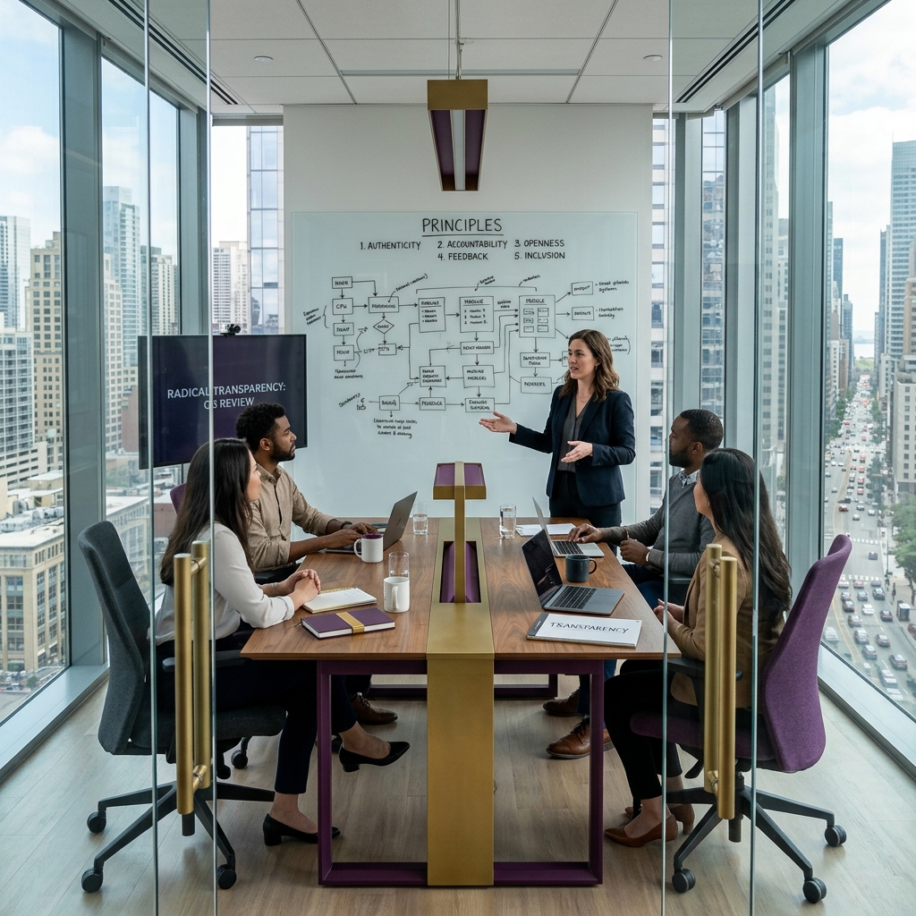 레이 달리오의 원칙과 시스템 투자를 상징하는 세련되고 현대적인 오피스 이미지